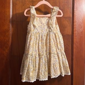 3T floral print dress w ruffle details and matching straw hat.